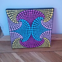 New! Hand-painted swirl mandala picture 20x20cm on stretched canvas with dotting technique