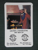 Kártyanaptár, Konzum étterem, Szőlős vendéglő Pécs, női modell, 1987