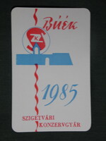 Kártyanaptár, Szigetvár konzervgyár, 1985