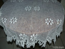 Charming antique fringed floral lace tablecloth