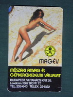 Kártyanaptár,MAGÉV gépkereskedelmi vállalat,Budapest,erotikus női akt modell 1986