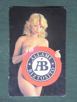 Kártyanaptár, Állami biztosító,erotikus női akt modell,1984