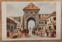 A postcard depicting the old city wall of Pest and the Hatvan gate