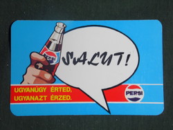 Kártyanaptár, PEPSI üdítő ital,Pécs sörgyár, grafikai rajzos, salut!, 1984