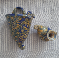 Különleges formájú sárga-kék kerámia fali váza virágtartó és gyertyatartó