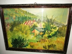 Marked by Frigyes Frank, mountainous landscape, framed painting.