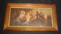 Large-sized holy image, painting with a religious theme, lithograph, print, in an antique frame