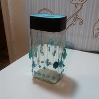 Glass bush with pearl decoration, turquoise