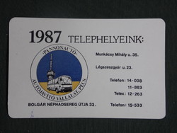 Card Calendar, No. xiv. Pannonauto car repair shop, Pécs, Ikarus 250 bus factory, graphic designer, 1987