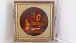 (K) beautiful still-life painting by Lujos 72x72 cm with frame
