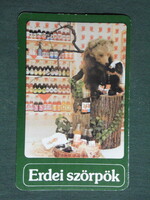 Kártyanaptár,Erdei medve málna szörp,Jaffa,Erdei termék vállalat, 1986