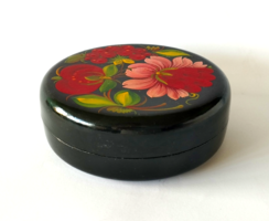 Beautiful old hand-painted large marked Russian lacquered wood box, jewelry box,