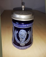 Ceramic beer mug with tin lid, convex, Munich 1974 football World Cup 0.5l