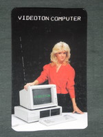 Card calendar, videoton radio television, computer, erotic female model, 1988