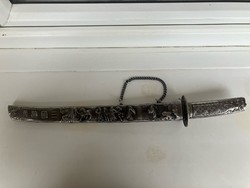 Ritka Három királyság kínai kard dombormintás markolattal és tokkal