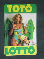 Kártyanaptár, Totó Lottó szerencsejáték ,erotikus női modell, 1991