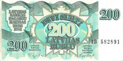 200 rubel rublu 1992 Lettország
