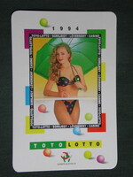Kártyanaptár,Totó Lottó szerencsejáték, erotikus női akt modell, 1994