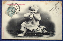 Antik Bergeret fotó képeslap - baba cumisüveggel