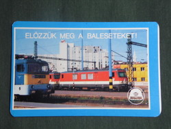 Card calendar, máv, railway, accident prevention, v43 electric locomotive, railway station, 1990