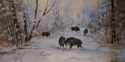 Konda on the snow oil painting, hunting painting
