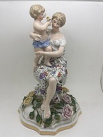 Antique German Dresden porcelain figurine mother with putto 27cm damaged