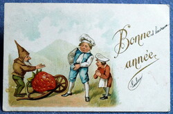 Antique New Year greeting litho postcard dwarf dwarf cooks and the haaatalmaas strawberry from 1900