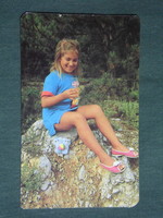 Kártyanaptár,Gyöngy üdítő italok,Pécs sörgyár,kislány modell, 1990