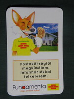 Card calendar, fundament insurance, Miss Éva Herrné kiss, graphic artist, humorous, fox, 1997