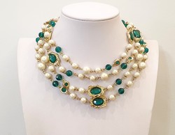 Christian dior marked long imitation pearl crystal necklace