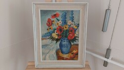 (K) beautiful signed floral still life painting 39x48 cm with frame