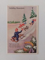 Old postcard 1941 Christmas postcard children sledding