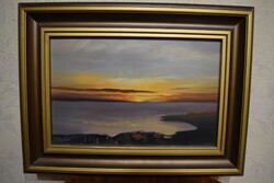 Gyula Farkas: Balaton landscape oil painting