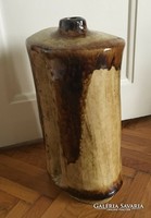 Marked, flawless zsolnay pyrogranite chamotte floor vase (circa 1970) / 42x25x18 /