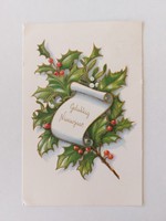 Old postcard Christmas postcard holly branch
