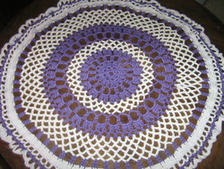 Beautiful white-purple handmade crochet round tablecloth