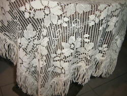 Beautiful vintage antique shabby chic floral fringed lace tablecloth