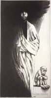 Copper engraving of Csaba Rékassy (1937-1989) at night (1987) / 18.5x9 cm /