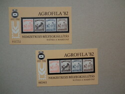 1982. Agrofila '82 mabéos commemorative sheet pair, serrated, + cardboard not serrated