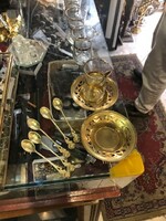 Tea set, vintage glass with small trays, small spoons, for 6 people.