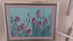 (K) beautiful signed flower still life painting with 40x50 cm frame