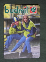Card calendar, budmil sports clothing fashion, male and female model, Budapest, 2000