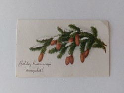 Old mini postcard Christmas greeting card pine branch cone