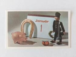 Old mini postcard 1961 New Year greeting card chimney sweep pig