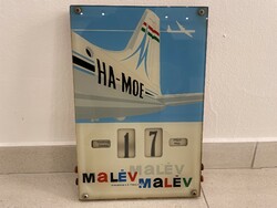 Malév repülő járat tábla tekerős falikép dátumtárcsa falikép falidísz