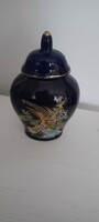 Dark blue porcelain mini vase with lid
