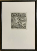 Rékassy Csaba (1937-1989) Ovidius - XII. A görögök Aulisban (1977) c. rézmetszete /20x20 cm/