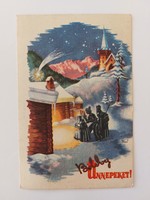 Régi képeslap 1957 karácsonyi levelezőlap Bozó művészrajz Háromkirályok betlehemi jelenet