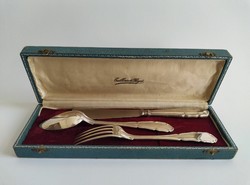 Silver Chippendale children's cutlery set of 3 pieces, in a box
