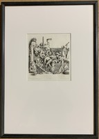Csaba Rékassy (1937-1989) Ovidius - v. Perseus and Phineus (1977) Copper engraving /20x20 cm/